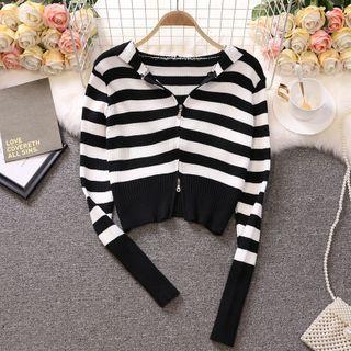 Striped Knit Zipped Cardigan