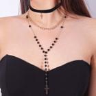 Beaded Cross Multi-chain Necklace