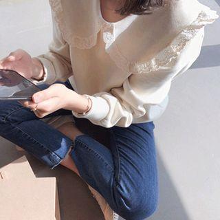 Eyelet-lace Trim Collared Sweatshirt
