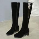 Rhinestone Side Zip Block Heel Knee-high Boots
