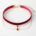 Glaze Rhinestone Pendant Velvet Choker 1pc - Gold & Red - One Size