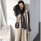 Reversible Long Knit Vest / Tie-neckline Chiffon Midi Dress