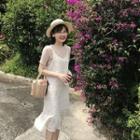 Set: Short-sleeve Top + Sleeveless Ruffled Dress