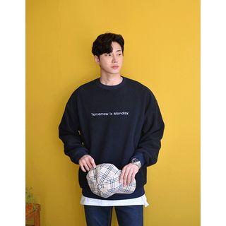 Letter-embroidered Fleece Boxy Sweatshirt