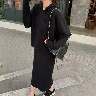 Set: Plain Hooded Sweater + Mini Pencil Skirt