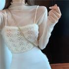 Long-sleeve Lace Top / Contrast Tirm Crochet Camisole