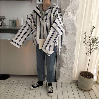 Hooded Panel Striped Shirt