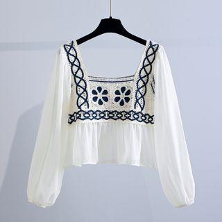 Long-sleeve Embroidered Panel Blouse