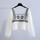 Long-sleeve Embroidered Panel Blouse