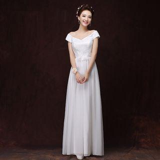 Short-sleeve Plain Evening Gown