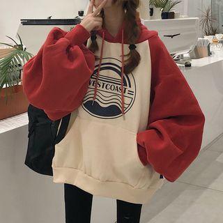 Letter Print Puff-sleeve Raglan Hoodie