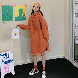 Letter Split Hem Hooded Pullover Dress