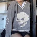 Contrast Trim Skull Print Sweater