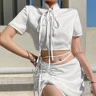 Short-sleeve Ribbon Crop Top