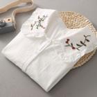 Short Sleeve Floral Embroidered Collar Shirt White - One Size