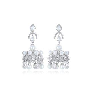 Fashion And Elegant Geometric Wind Chimes Imitation Pearl Earrings With Cubic Zirconia Silver - One Size