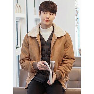 Sherpa-fleece Collar Faux-suede Jacket