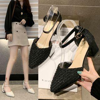 Pointy-toe Ankle Strap Chunky-heel Pumps