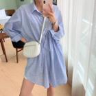 Long-sleeve Striped Ruffled Shirt Dress