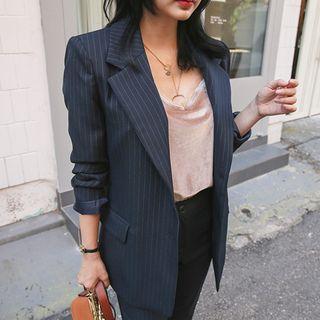 Set: Pinstripe Double-breasted Blazer + Tapered Dress Pants