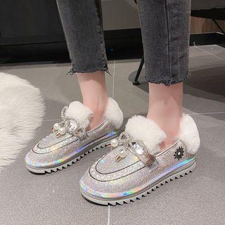 Ribbon Glitter Ankle Snow Boots
