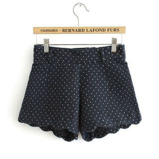 Scalloped Hem Polka Dot Basic Shorts