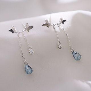 925 Sterling Silver Butterfly Faux Crystal Drop Earring