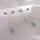 925 Sterling Silver Butterfly Faux Crystal Drop Earring