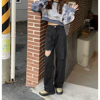 Heart Cut-out High Waist Loose Fit Jeans