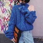Turtleneck Cold Shoulder Sweater Blue - One Size