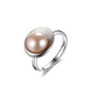 925 Sterling Silver Fashion Simple Shell Purple Freshwater Pearl Adjustable Ring Silver - One Size