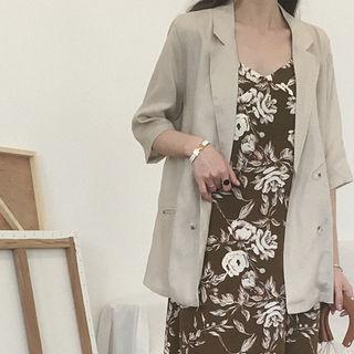 Double-breasted Linen Blazer With Sash