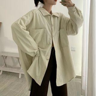 Oversized Double-pocket Corduroy Long-sleeve Shirt