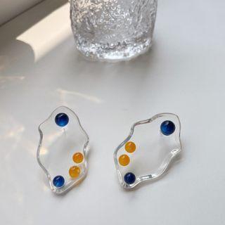 Geometry Drop Earring 1 Pair - Silver Stud - Yellow & Blue - One Size