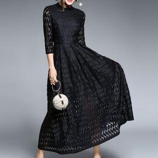 3/4-sleeve Maxi A-line Crochet Lace Dress