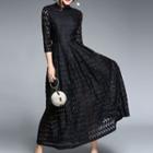 3/4-sleeve Maxi A-line Crochet Lace Dress