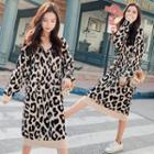 Long-sleeve Leopard Print Knit Midi Dress
