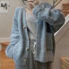 V-neck Long-sleeve Cardigan Blue - One Size