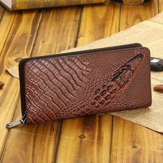 Genuine-leather Croc-grain Long Wallet