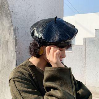 Faux Leather Beret As Shown In Figure - One Size