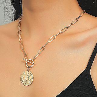 Moon & Star Embossed Pendant Alloy Necklace 01 - Gold - One Size