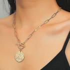 Moon & Star Embossed Pendant Alloy Necklace 01 - Gold - One Size