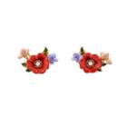 Fashion And Elegant Plated Gold Enamel Flowers Imitation Pearl Stud Earrings Golden - One Size