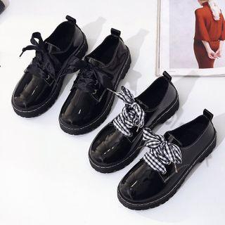 Round-toe Lace-up Faux Leather Platform Shoes