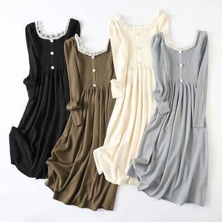 Long-sleeve Mesh Square-neck Knit Dress