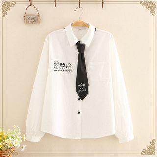 Dog Embroidered Long-sleeve Shirt With Tie