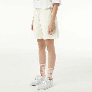 Drawstring-waist Whistle-embroidered Cotton Shorts Ivory - One Size