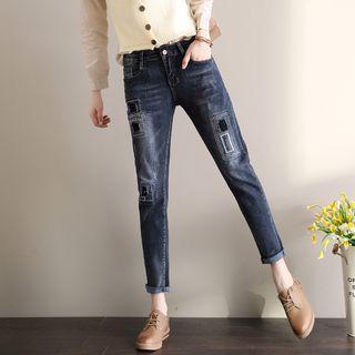 Cropped Applique Harem Jeans