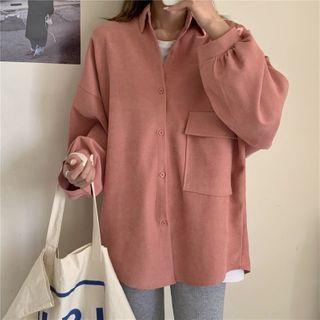 Pocket Detail Lantern-sleeve Brushed Shirt