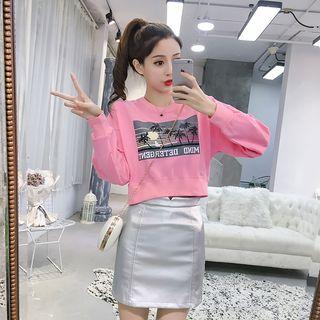 Sunset-print Cropped Sweatshirt / Mini Fitted Skirt